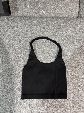 Cotton On Black Ribbed Halter Crop